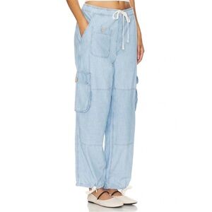 NWT POLO RALPH LAUREN Light Wash Chambray Cargo Ankle Pants 100% Cotton Size 4